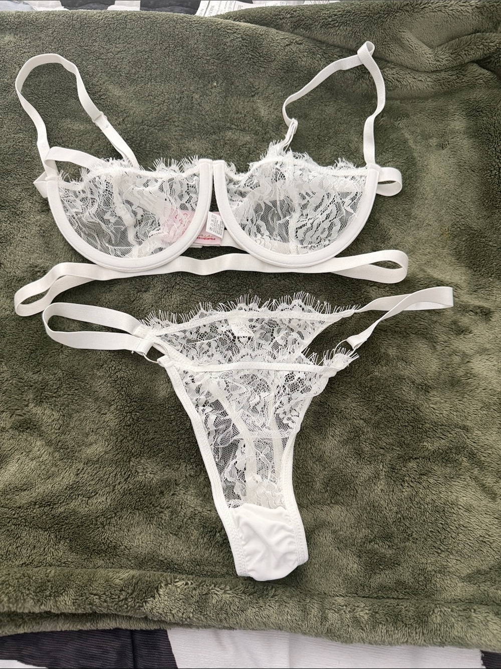 Sheer White Lace Underwire Bra & Strappy Thong Set